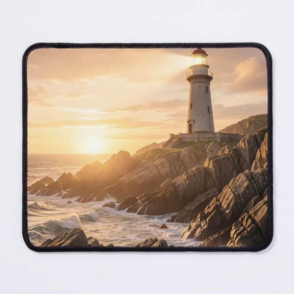 Item preview, Golden Hour Lighthouse – Fantasy Coastal Art designed and sold by LittleBigGifts.
