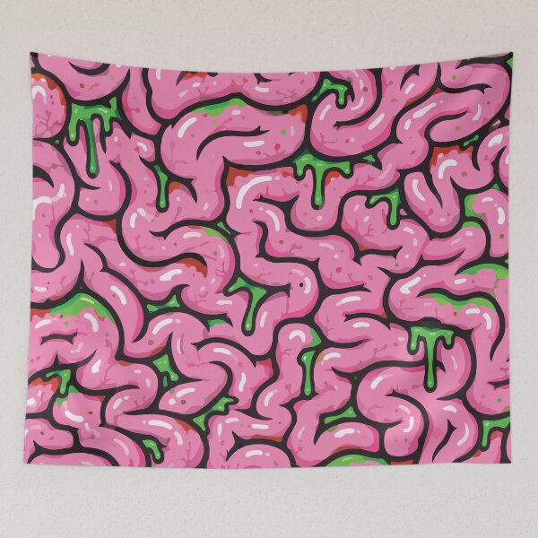 Item preview, Creepy Pink Zombie Brains with Green Slime Seamless Pattern designed and sold by BrownHorse90s.