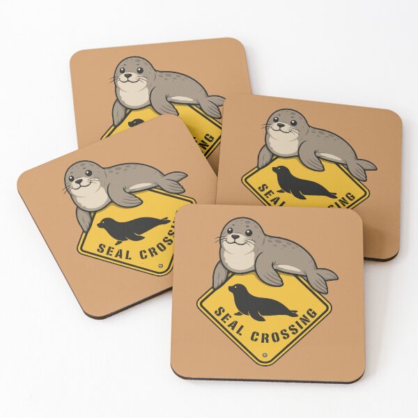Item preview, Cute Harbor Seal Crossing Yellow Road Sign Vector Art designed and sold by AbderraimArt.