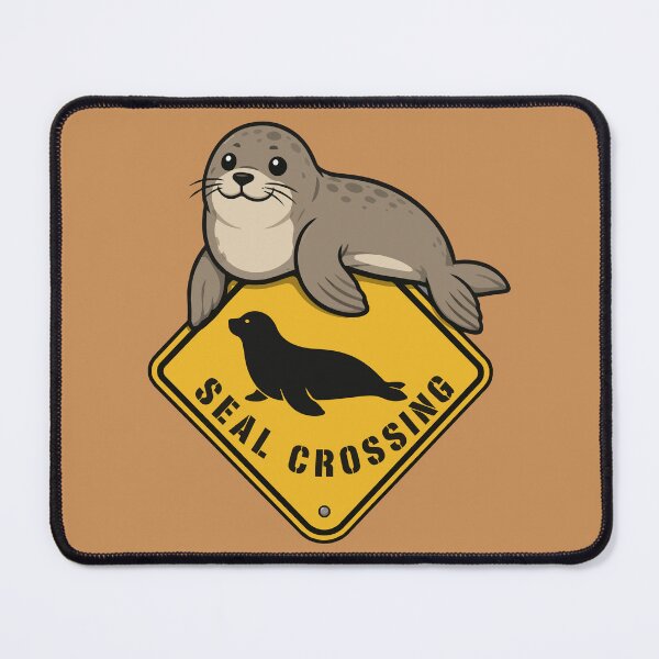 Item preview, Cute Harbor Seal Crossing Yellow Road Sign Vector Art designed and sold by AbderraimArt.