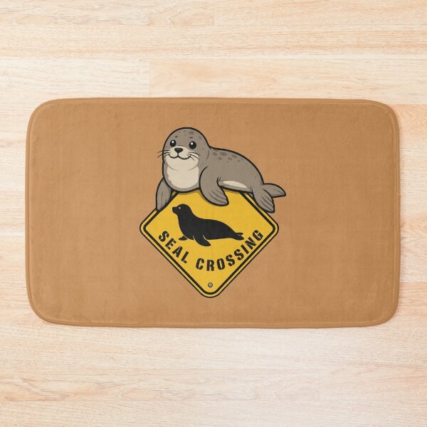Item preview, Cute Harbor Seal Crossing Yellow Road Sign Vector Art designed and sold by AbderraimArt.