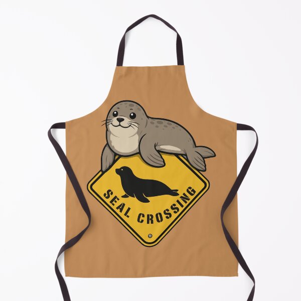 Item preview, Cute Harbor Seal Crossing Yellow Road Sign Vector Art designed and sold by AbderraimArt.