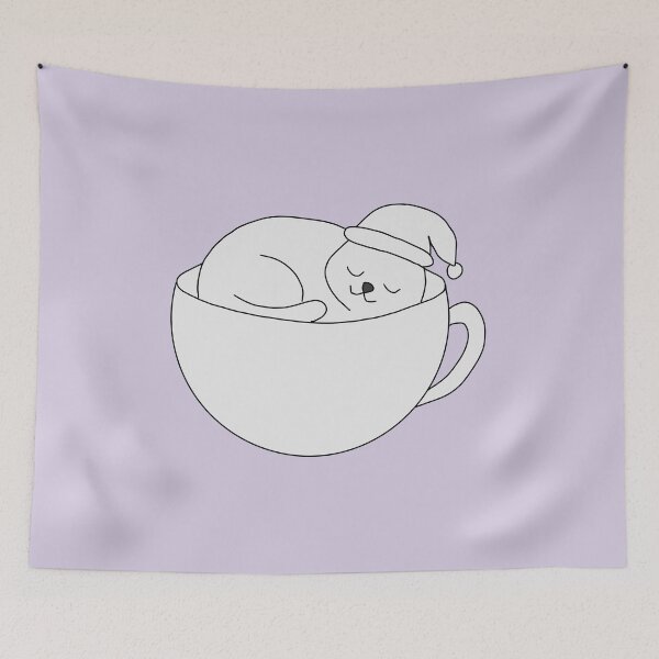 Item preview, Sleeping Cat in Teacup Cozy Coffee Time Minimalist Art designed and sold by LeshanArt.