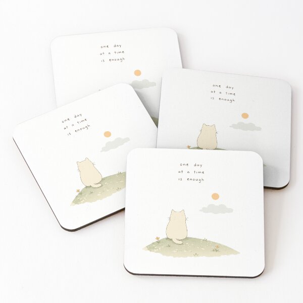 Item preview, One Day at a Time | Minimal Cat Motivational Print designed and sold by zenarty design.