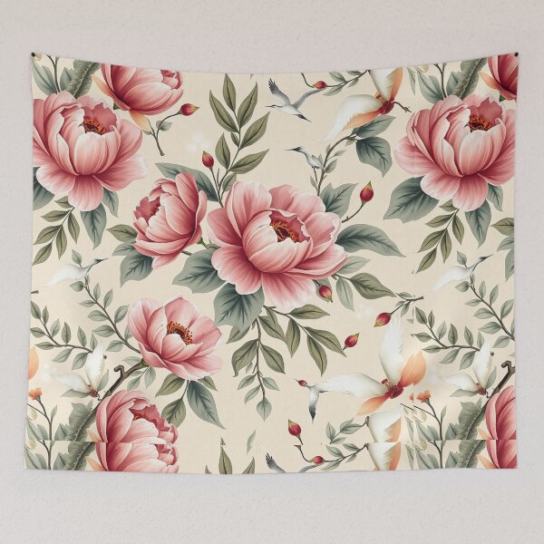 Item preview, Peony and Crane Seamless Floral Botanical Pattern designed and sold by PunchDrop.