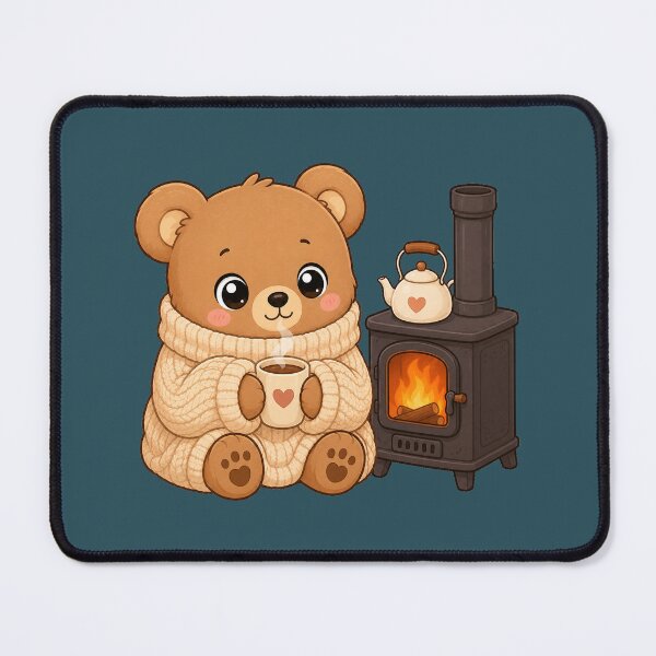 Item preview, Cute Bear Cozy Fireplace Coffee Kawaii Winter Illustration designed and sold by Seculinator.