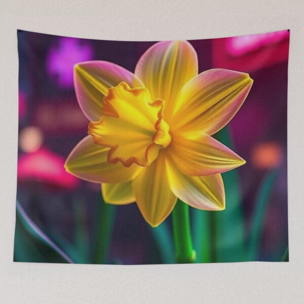 Item preview, Beautiful yellow flower against a blurred neon city designed and sold by RAISC.