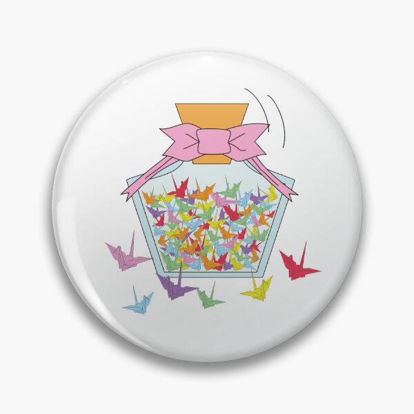Item preview, Colorful Origami Crane Jar with Pink Ribbon – Paper Birds Illustration designed and sold by ChaReePat.