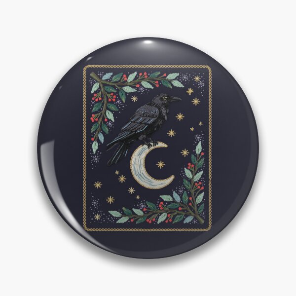 Item preview, Embroidered Raven on Crescent Moon | Gothic Witchy Crow | Dark Academia Botanical Art designed and sold by PatsiRose.