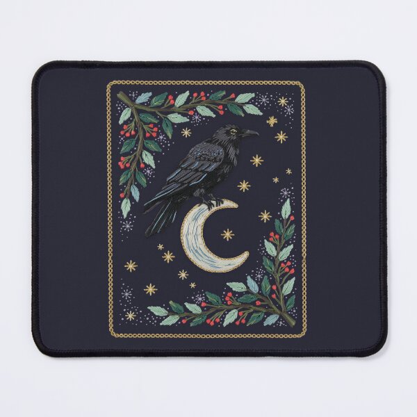 Item preview, Embroidered Raven on Crescent Moon | Gothic Witchy Crow | Dark Academia Botanical Art designed and sold by PatsiRose.