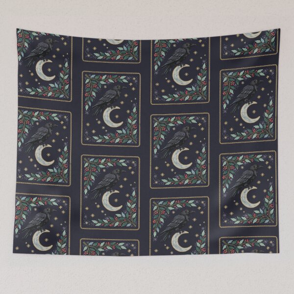 Item preview, Embroidered Raven on Crescent Moon | Gothic Witchy Crow | Dark Academia Botanical Art designed and sold by PatsiRose.