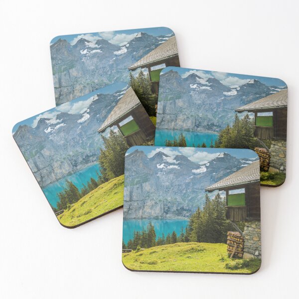 Item preview, Alpine Lake Mountain Hut Print | Swiss Alps Wall Art | Mountain Cabin Poster designed and sold by DigitalChickHub.