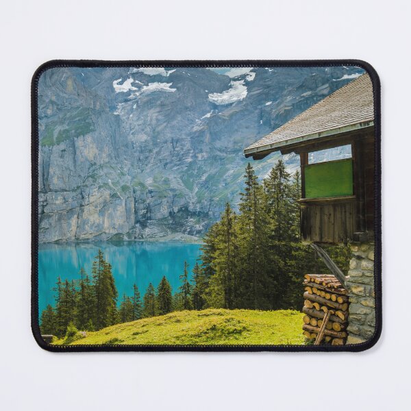 Item preview, Alpine Lake Mountain Hut Print | Swiss Alps Wall Art | Mountain Cabin Poster designed and sold by DigitalChickHub.