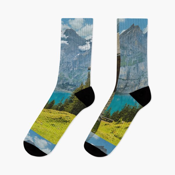 Item preview, Alpine Lake Mountain Hut Print | Swiss Alps Wall Art | Mountain Cabin Poster designed and sold by DigitalChickHub.