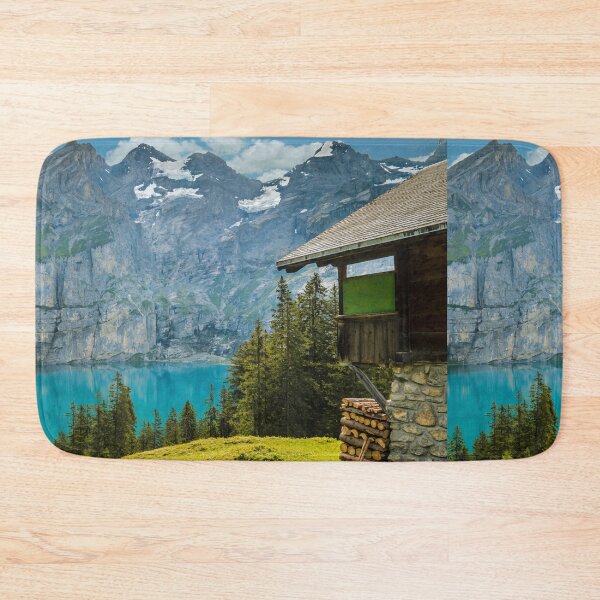 Item preview, Alpine Lake Mountain Hut Print | Swiss Alps Wall Art | Mountain Cabin Poster designed and sold by DigitalChickHub.