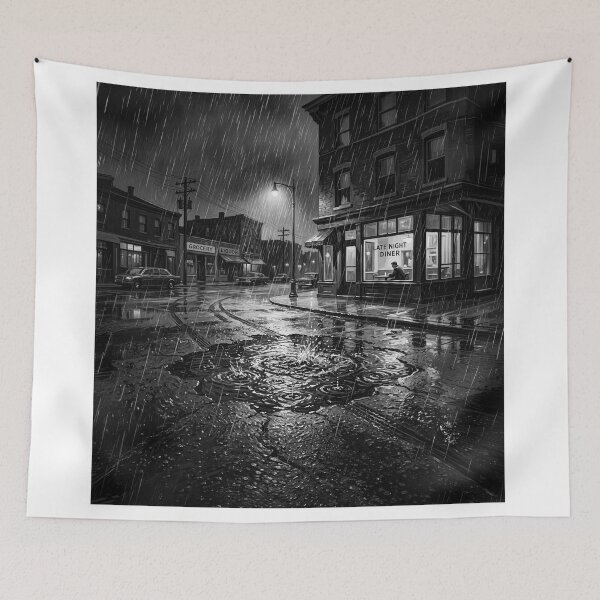 Aperçu de l'œuvre Black & White Small Town Rain Storm créée et vendue par Home Decor Art.
