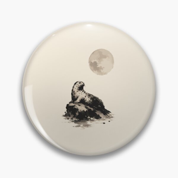 Item preview, Harbor Seal Moon Rock Sumi-e Ink Wash Painting designed and sold by AbderraimArt.