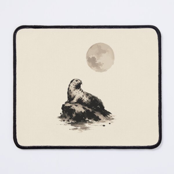 Item preview, Harbor Seal Moon Rock Sumi-e Ink Wash Painting designed and sold by AbderraimArt.