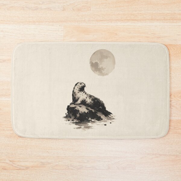 Item preview, Harbor Seal Moon Rock Sumi-e Ink Wash Painting designed and sold by AbderraimArt.