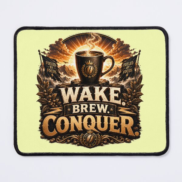 Item preview, Wake Brew Conquer Motivational Coffee Quote designed and sold by pradeepvisuals.