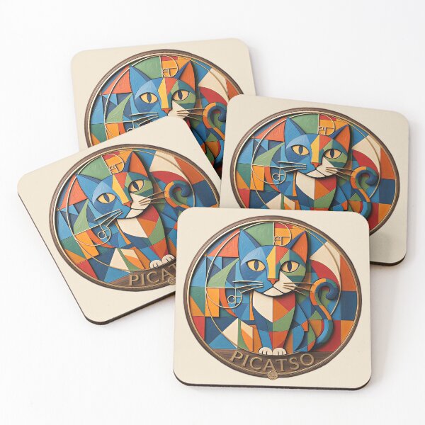 Item preview, Colorful Cubist Cat Art Design Picatso Funny Cat in Cubist Style designed and sold by gear-posters.