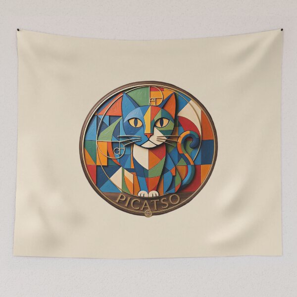 Item preview, Colorful Cubist Cat Art Design Picatso Funny Cat in Cubist Style designed and sold by gear-posters.