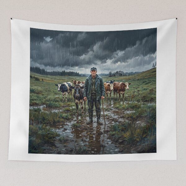 Item preview, Farmer Portrait Pouring Rain designed and sold by Home Decor Art.