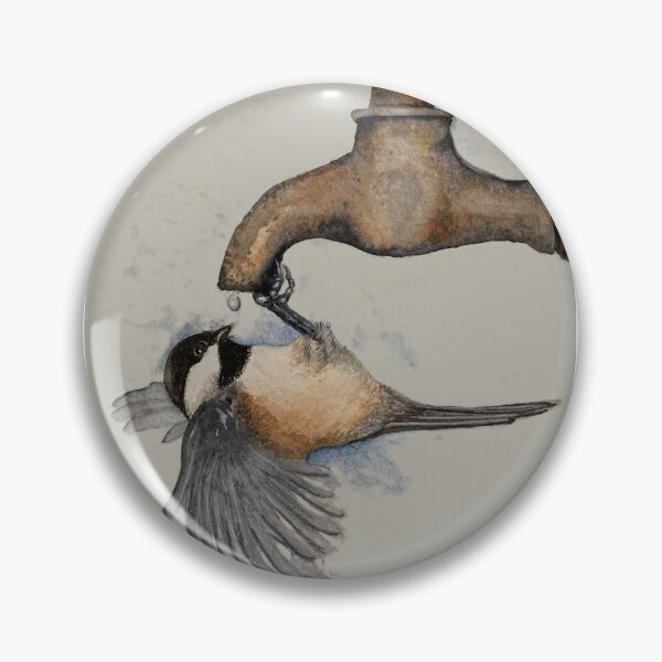Item preview, Watercolor painting of chickadee getting a drink! designed and sold by BirdsandMoreArt.