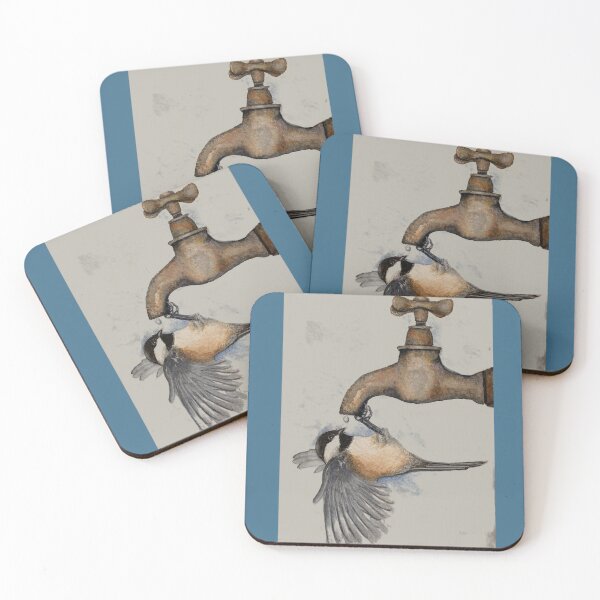 Item preview, Watercolor painting of chickadee getting a drink! designed and sold by BirdsandMoreArt.