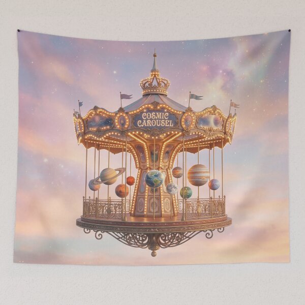 Item preview, Floating Carousel with Planet Horses in Pastel Sky designed and sold by ASTRAL ART LAB.