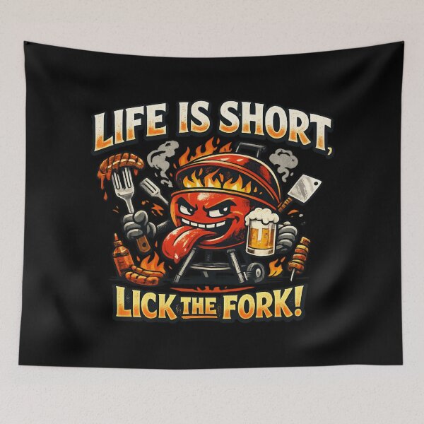 Item preview, Life Is Short, Lick the Fork - Funny BBQ Grill Master Cartoon designed and sold by SidTastic .