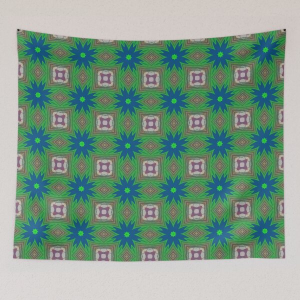 Item preview, Blue Floral Geometric Pattern in Green and Abstract Mosaic Design designed and sold by SweetLilith.
