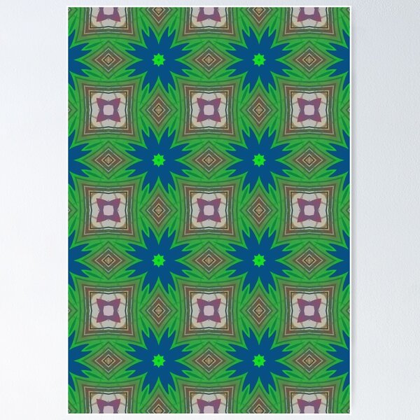 Item preview, Blue Floral Geometric Pattern in Green and Abstract Mosaic Design designed and sold by SweetLilith.