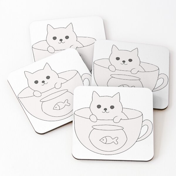 Item preview, Cat in a tea cup with fish bowl designed and sold by LeshanArt.