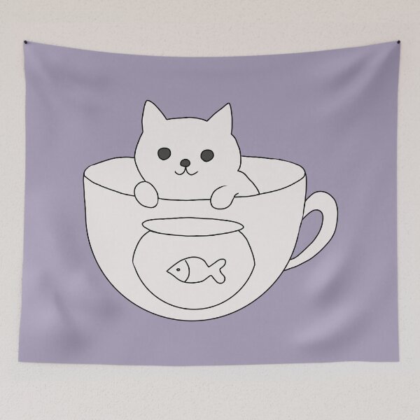 Item preview, Cat in a tea cup with fish bowl designed and sold by LeshanArt.
