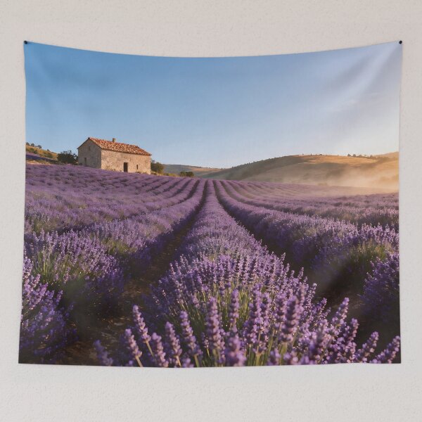 Item preview, Serene Lavender Fields with Rustic Stone House photo on designed and sold by Dezinix.