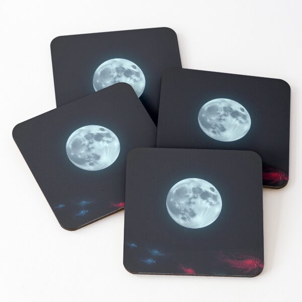 Item preview, Luminous full moon in the oceanic abyss with fluorescent beings designed and sold by RAISC.