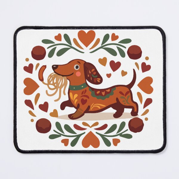 Item preview, Folk Sausage Dog: Adorable Wiener Dog with Spaghetti and Hearts designed and sold by KMKDesignStudio.