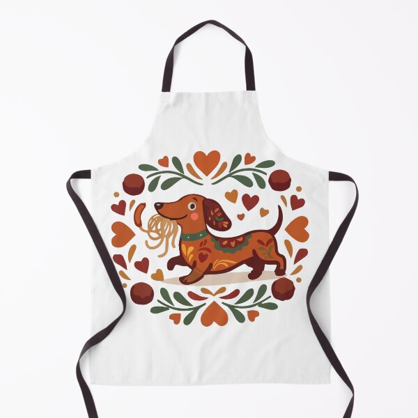Item preview, Folk Sausage Dog: Adorable Wiener Dog with Spaghetti and Hearts designed and sold by KMKDesignStudio.