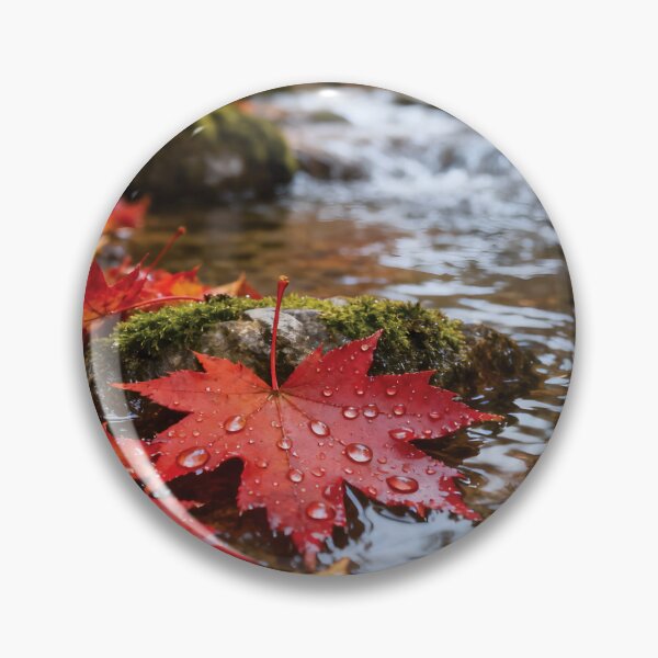 Item preview, Vibrant Autumn Maple Leaves by Flowing Stream - Fall Foliage Nature Photography Art designed and sold by Dezinix.