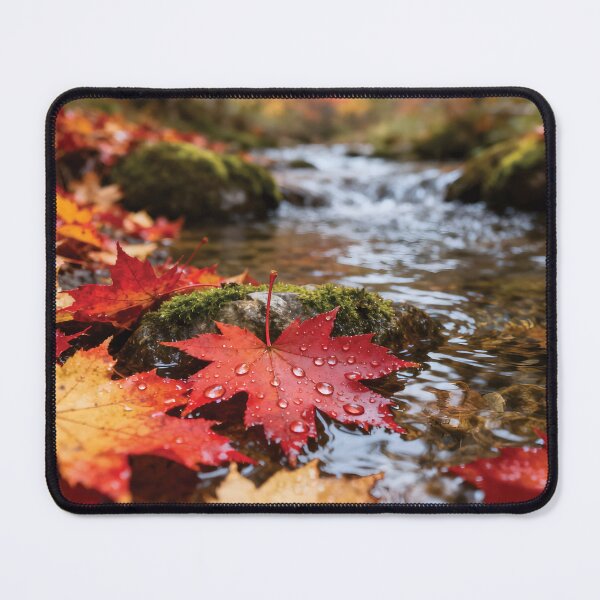 Item preview, Vibrant Autumn Maple Leaves by Flowing Stream - Fall Foliage Nature Photography Art designed and sold by Dezinix.