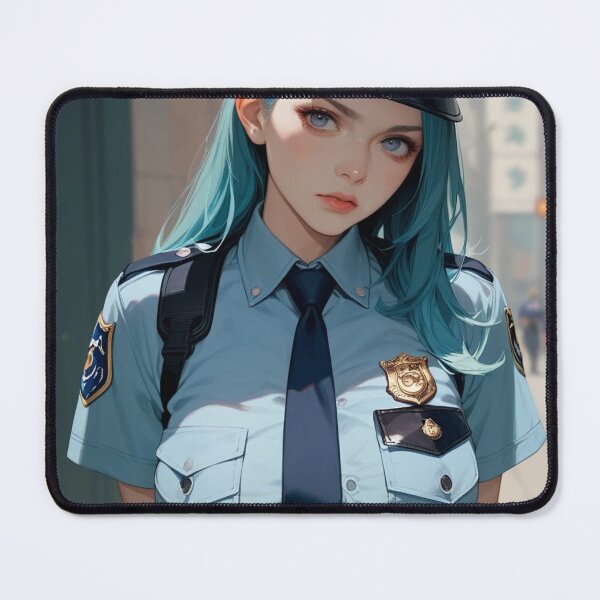 Item preview, Cool Blue Hair Female Police Officer - Anime Style Art designed and sold by kenvel.