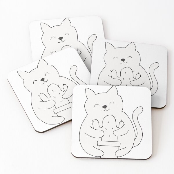 Item preview, Cat hugging cactus plant illustration designed and sold by LeshanArt.