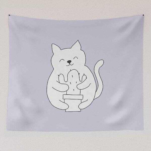 Item preview, Cat hugging cactus plant illustration designed and sold by LeshanArt.
