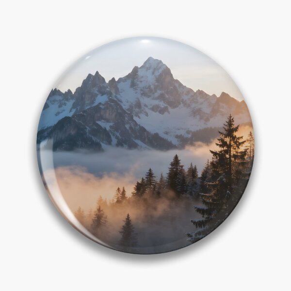 Item preview, Majestic Snow-Capped Mountain Peaks at Sunset with Sparkling Snow and Pine Trees |  designed and sold by Dezinix.