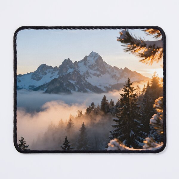 Item preview, Majestic Snow-Capped Mountain Peaks at Sunset with Sparkling Snow and Pine Trees | designed and sold by Dezinix.