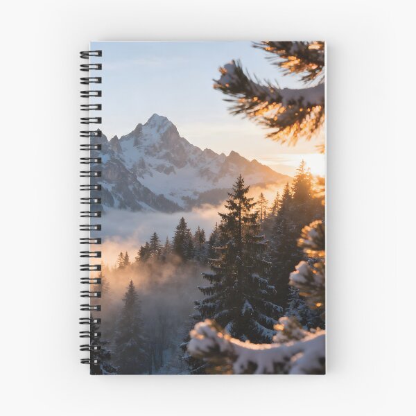 Item preview, Majestic Snow-Capped Mountain Peaks at Sunset with Sparkling Snow and Pine Trees |  designed and sold by Dezinix.