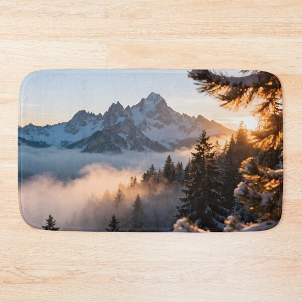 Item preview, Majestic Snow-Capped Mountain Peaks at Sunset with Sparkling Snow and Pine Trees |  designed and sold by Dezinix.