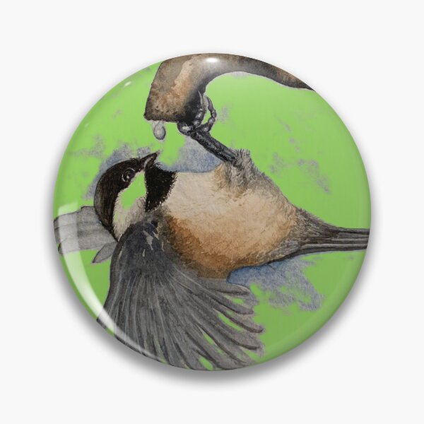 Item preview, Watercolor painting of chickadee getting a drink! designed and sold by BirdsandMoreArt.
