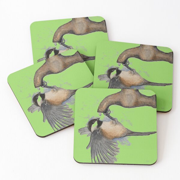 Item preview, Watercolor painting of chickadee getting a drink! designed and sold by BirdsandMoreArt.